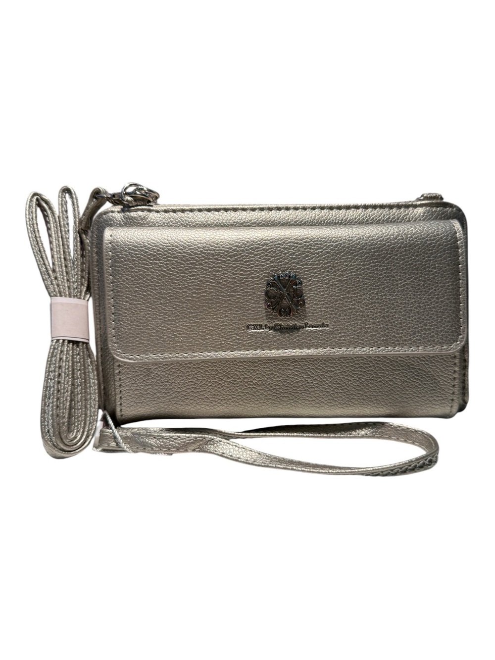Christian Lacroix Blake Pebble Flap Snap Magnetic Closure Crossbody Wallet Pewte